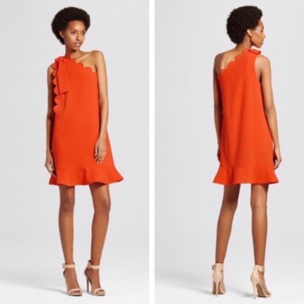 Victoria Beckham Scalloped one shoulder dress